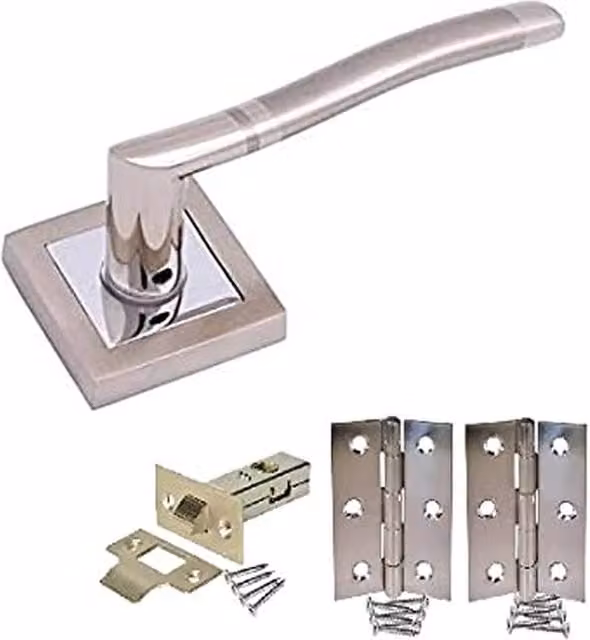 Golden Grace Select Lever Door Handle Internal Set with Square Rose in Duo Two Tone Chrome and Silver