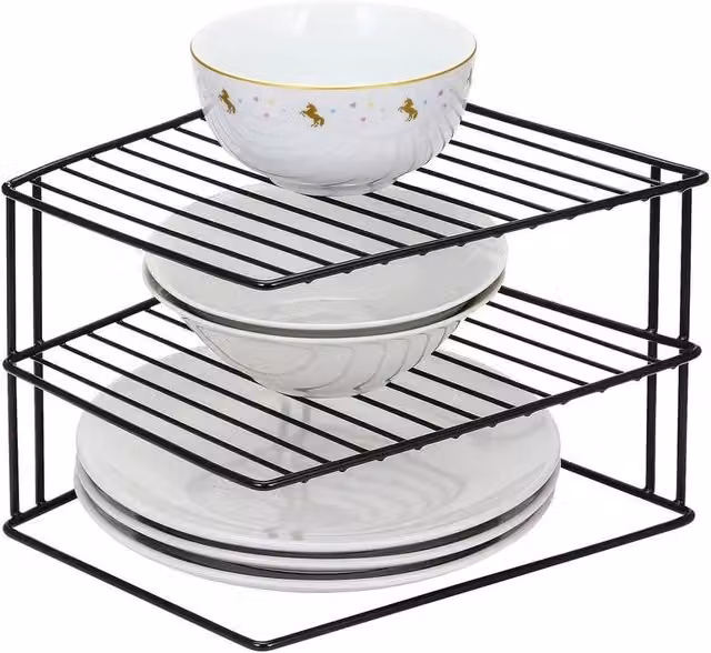 KORVIXA 3 Tier Black Corner Kitchen Plate Rack