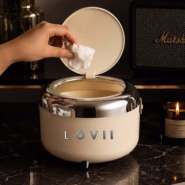 Lovii Signature Waste Bin in Cream Beige with Flip Lid