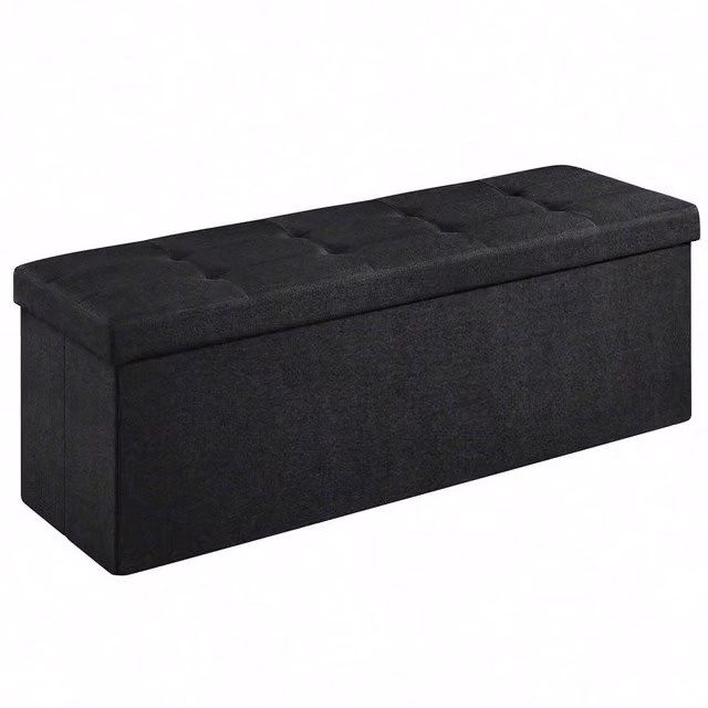 SONGMICS Elegant Black Fabric Storage Ottoman with Removable Divider and Cover