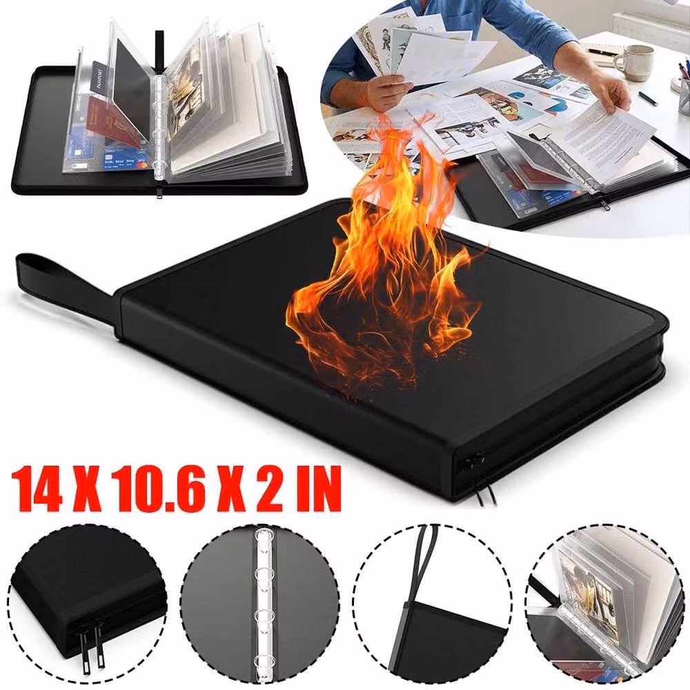 FLAVORA Black Fireproof Document Bag and A4 File Folder with Zip Closure – 2