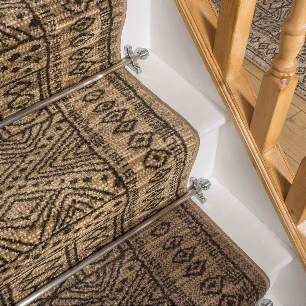 runrug Afrikans Ethnic Stair Carpet Runner in Taupe and Beige, W: 70 cm, L: 660 cm – 4