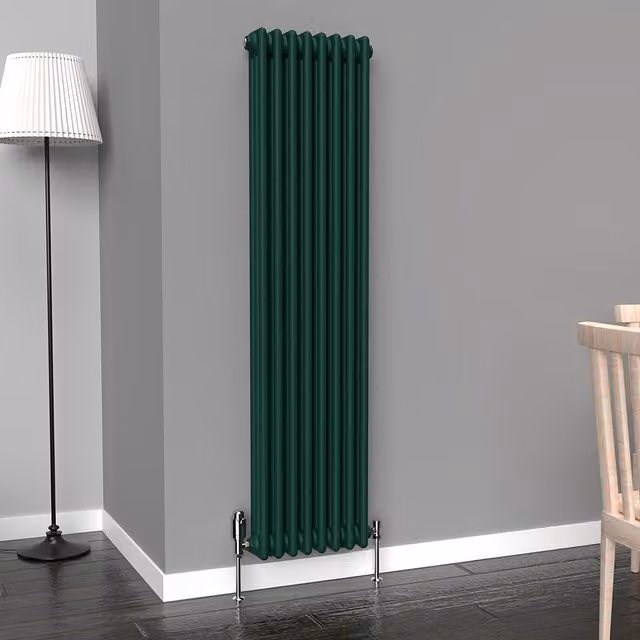 Lux Heat Vertical Coloured Column Radiator in British Racing Green, H: 150 cm, W: 38 cm