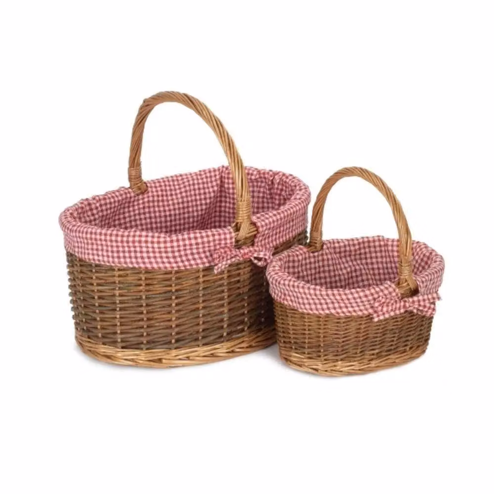 Red Hamper Wicker Set of Two Country Oval Shopping Baskets in Red – 2