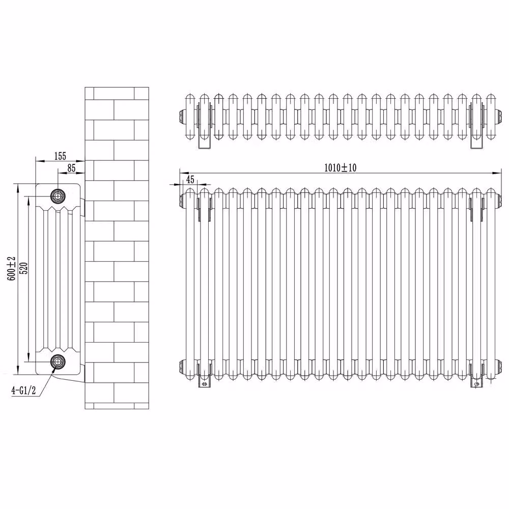 Monstershop Traditional 4 Column Steel Radiator in Black, W: 60.0 cm, H: 101.0 cm – 5