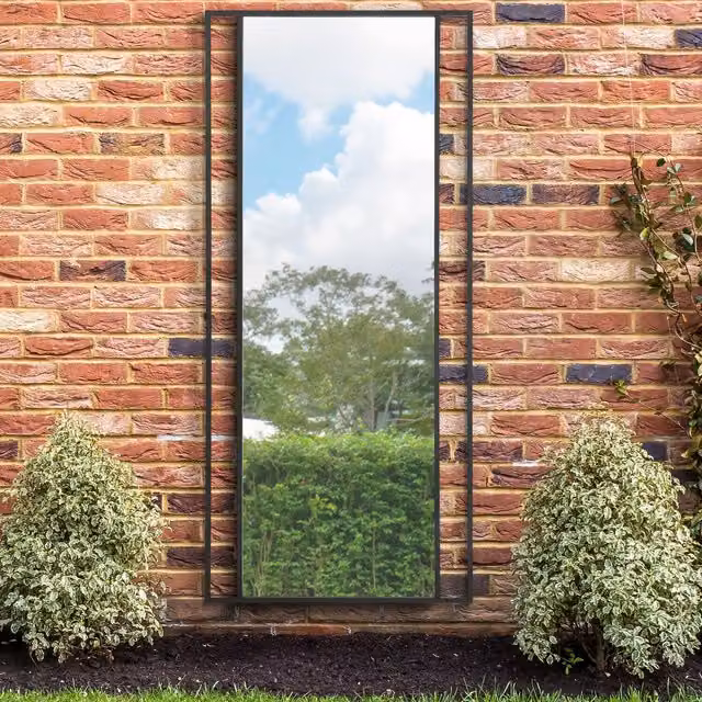 MirrorOutlet Senestra Modern Rectangular Outdoor Garden Wall Mirror in Black, Height: 200 cm