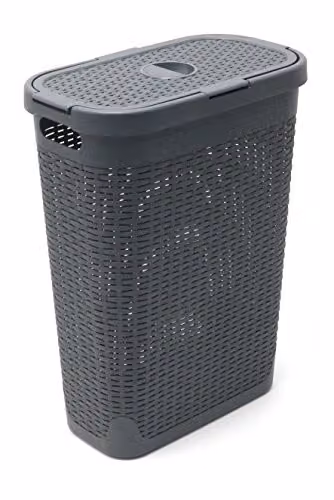 Addis Faux Rattan Slim Laundry Hamper, Anthracite Grey, W/D/H: 26.5 x 40 x 46.5 cm – 1