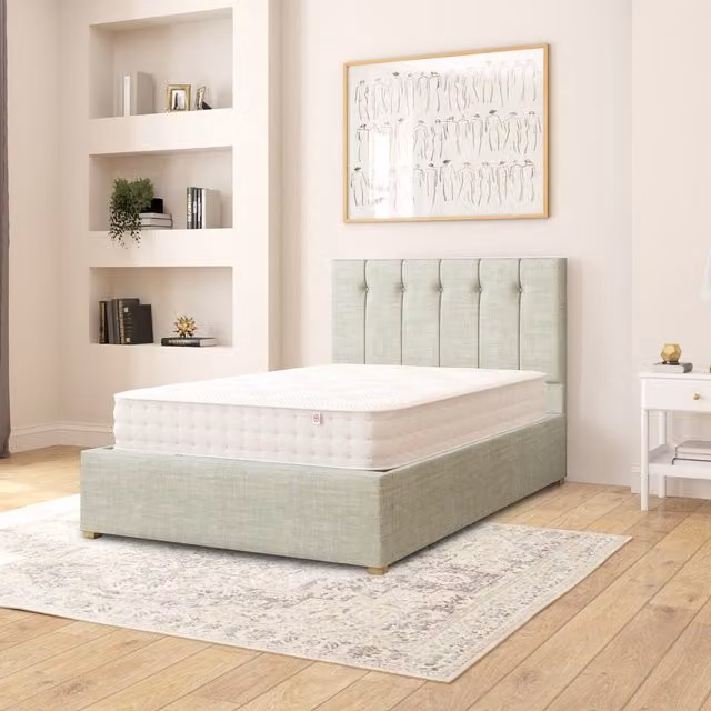 Aspire Hepburn Fabric Ottoman Storage Bed in Blue/Green, W/D/H: 120 x 200 cm