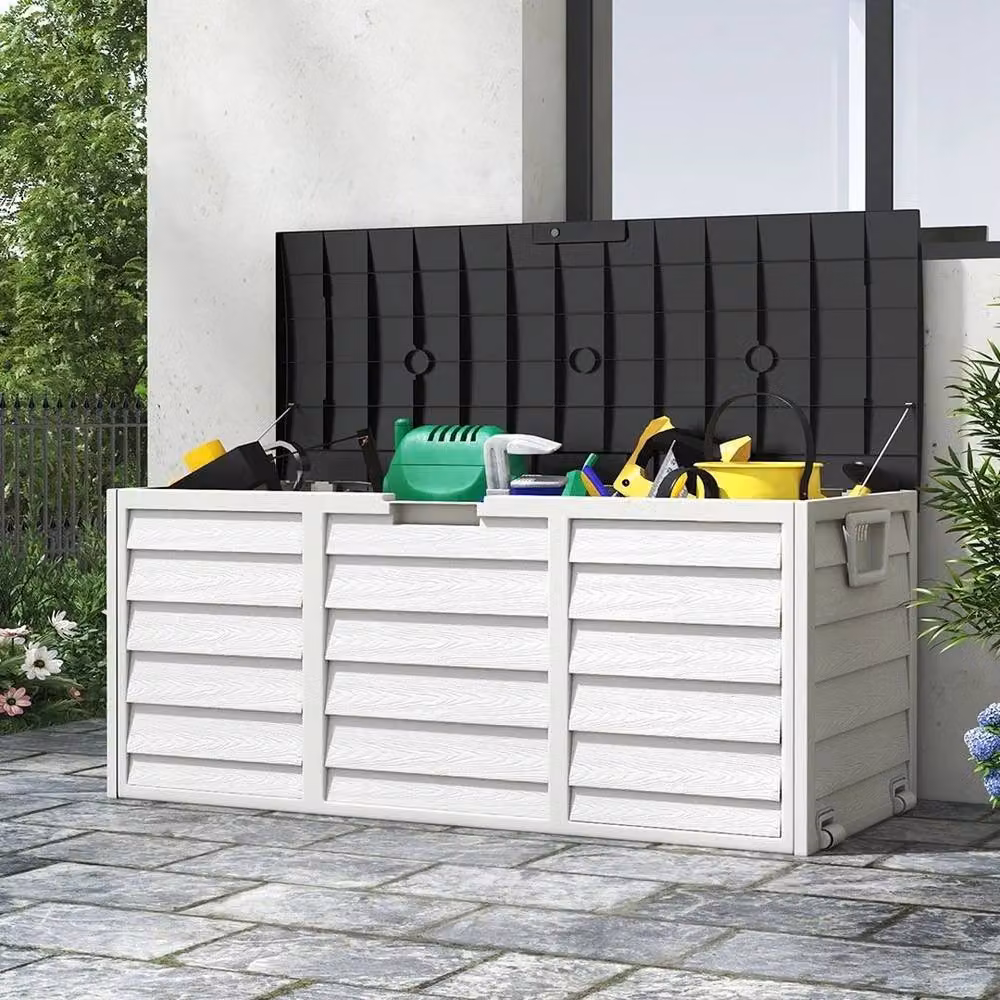Kelvenix White Plastic Outdoor Garden Storage Box Bench – 3