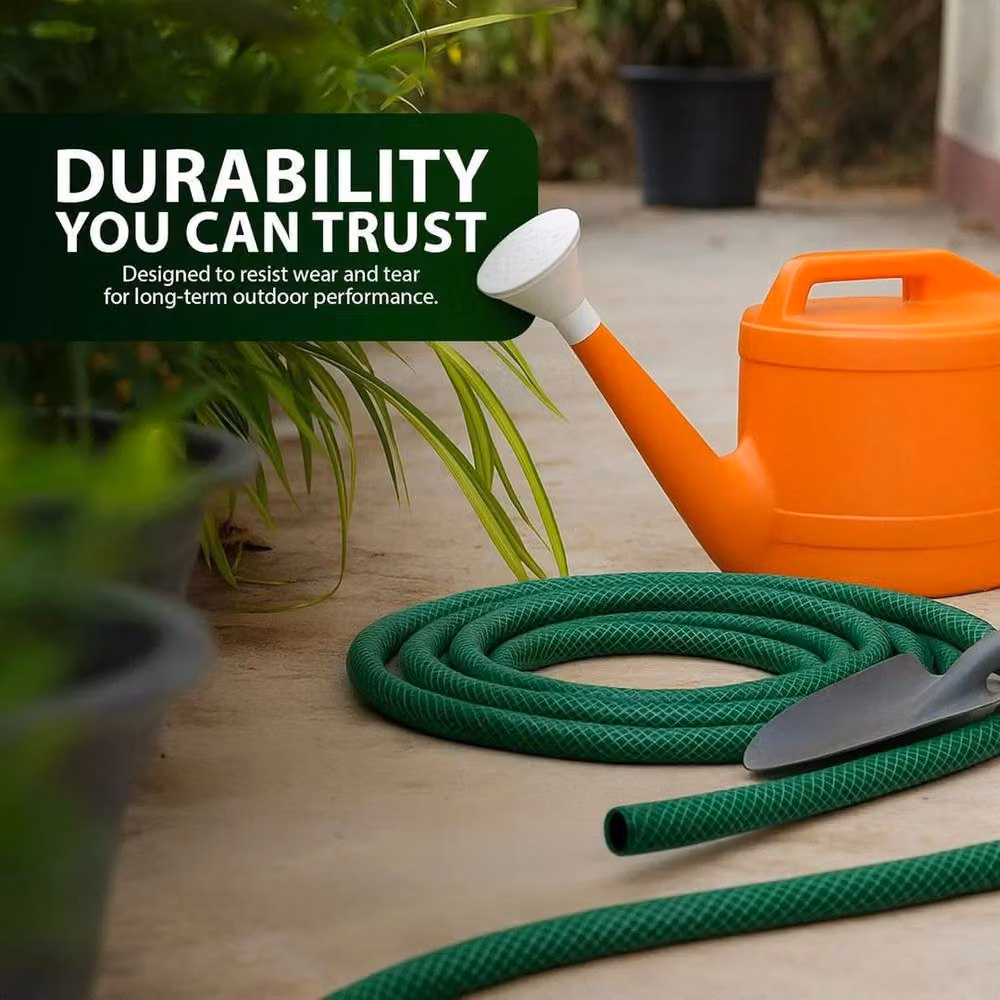 FLAVORA Heavy Duty Reinforced Braided PVC Watering Hosepipe Reel in Green, 20m – 4
