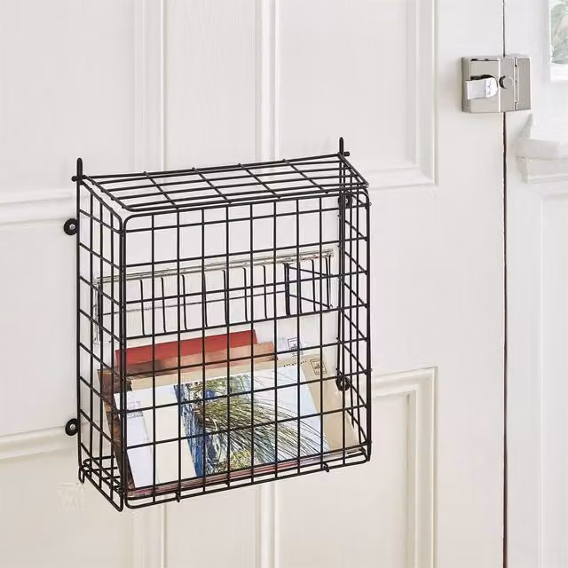 House of Home Black Metal Letter Box Cage with Lid for Front Door Mounting, W/D/H: 33.5 x 32.0 x 13.8 cm