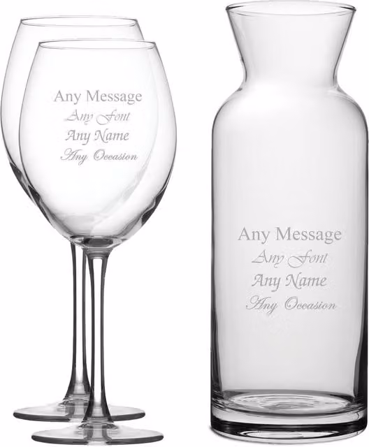 Uniqueful Personalised Enoteca Wine Glass and Village Carafe Set in Clear Glass