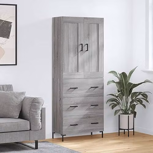 vidaXL Modern Grey Sonoma Highboard with Hinged Doors and Internal Shelves, W/D/H: 69.5 x 34 x 180 cm – 2