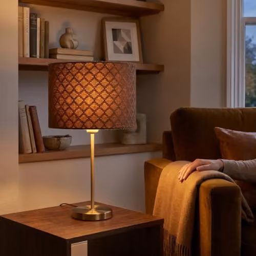 Happy Homewares Modern Chocolate Brown Woven Lattice Cylinder Lampshade in Textured Fabric, W/D/H: 30 x 20 x 15 cm – 3