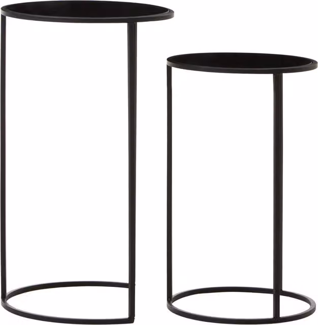 Orsina Avento Set of Two Round Black Glass and Metal Plant Stands