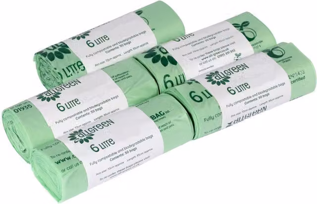 All-Green Compostable Food Waste Bin Liners, Green, 6 Litre
