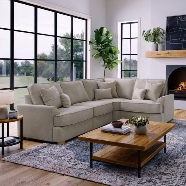 The Great Sofa Company Ophelia Right Hand Facing Chenille Corner Sofa in Sand/Beige, 3 Seater