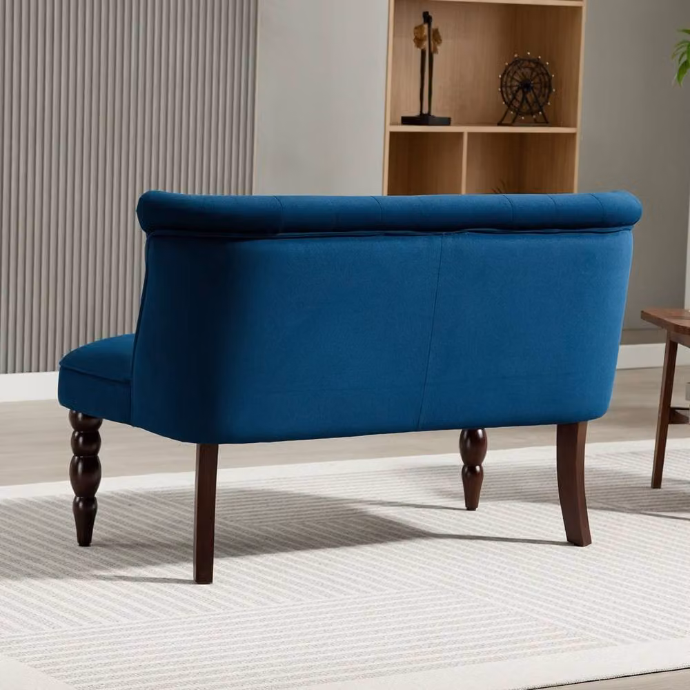 Wyld Haus Layono Blue Velvet Two Seater Wingback Sofa with Diamond Tufting and Scatter Cushions W/D/H: 120 x 78 x 67 cm – 7