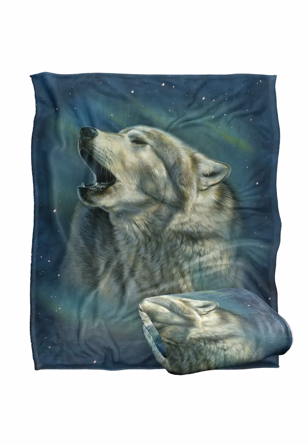 JQ Licensing Howling Wolf Aurora Silky Touch Super Soft Fleece Throw Blanket, White, W/D/H: 152 x 127 cm – 2