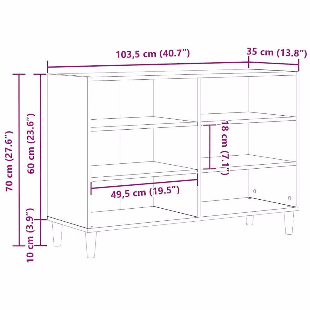 Berkfield Home Black Oak Sideboard, W/D/H: 103.5 x 35 x 70 cm – 6
