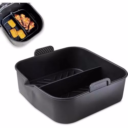 Tower T843095 Square Silicone Air Fryer Tray with Divider, 2.5L, Black