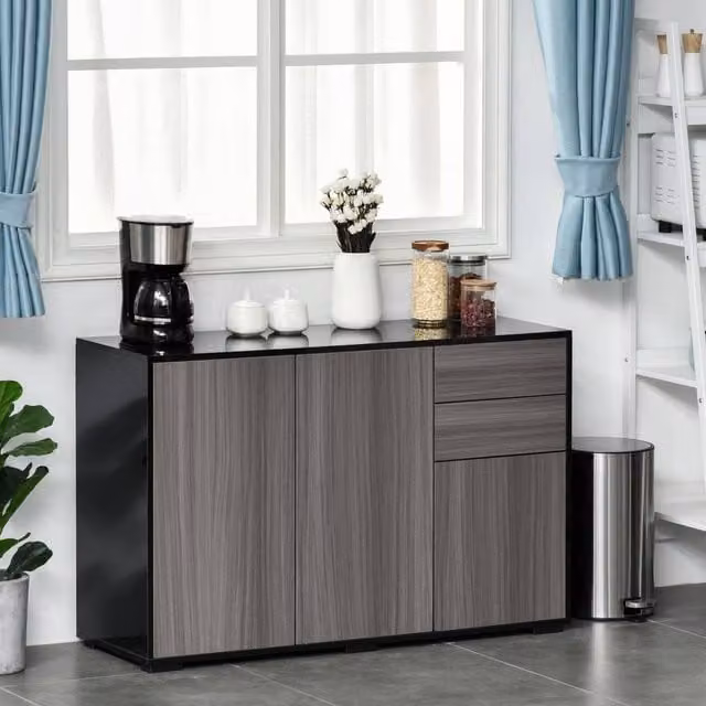 KORVIXA Modern Push-Open Side Cabinet in Light Grey and Black, W/D/H: 100 x 100 x 100 cm – 1