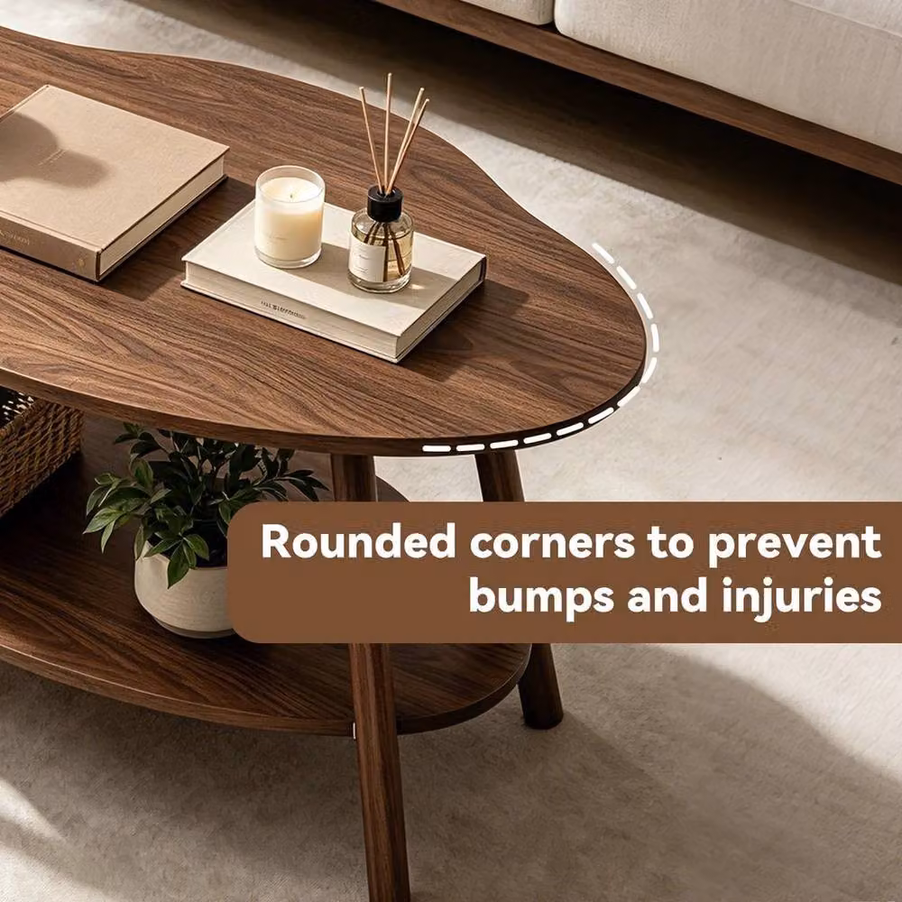 FORGEVIO 2-Tier Rectangular Coffee Table with Lower Storage Shelf in Walnut Brown – 5
