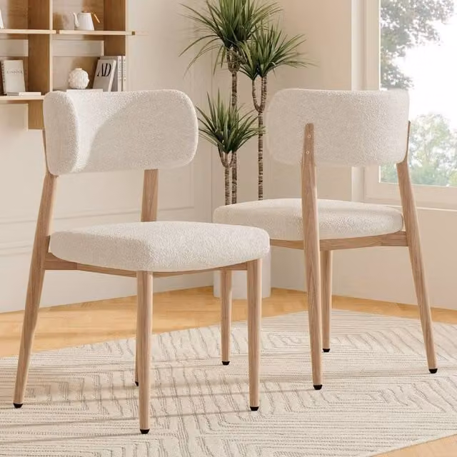 Merax Set of 2 Beige Bouclé Dining Chairs with Metal Legs and U-Shaped Backrest