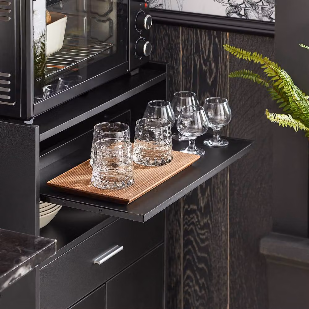 SoBuy Modern Kitchen Trolley with Pull-Out Shelf and Lockable Wheels in Matt Black – 3