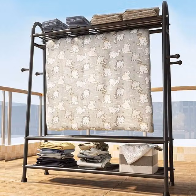Hinsinc Black Heavy Duty Double Rail Clothes Garment Rack W/D/H: 160 x 50 x 50 cm – 1