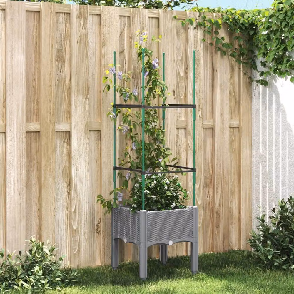 Berkfield Home Garden Planter with Trellis, Grey, W/D/H: 40 x 40 x 142.5 cm – 2
