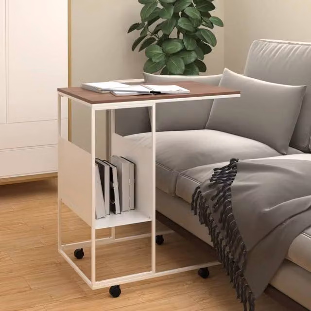 Berkfield Home White Side Table with Castors, W/D/H: 55 x 36 x 63.5 cm