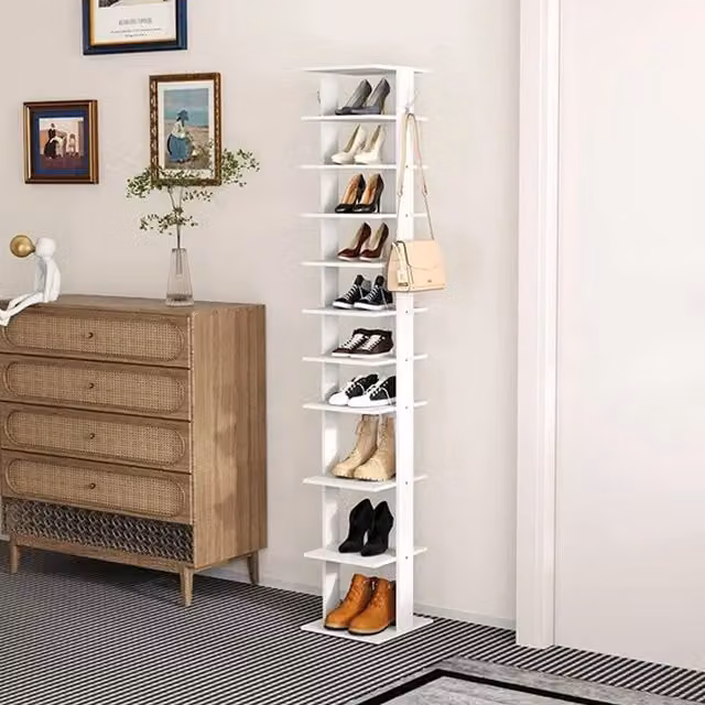 Livingandhome 10-Tier White MDF Shoe Storage Rack with Back Panel
