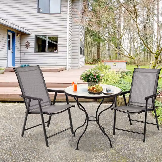 Costway Set of 2 Modern Grey Folding Chairs in Metal and Fabric
