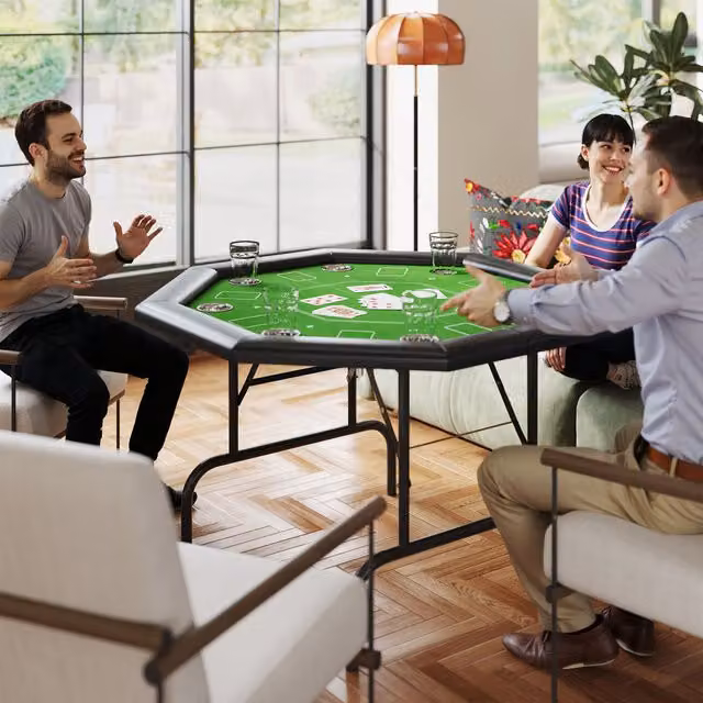 SPORTNOW 8 Player Octagon Folding Poker Table with Cup Holders in Green