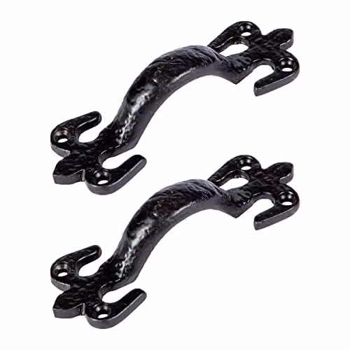 Hammer and Tongs Rustic Fleur De Lis Iron Door Handles in Matt Black, Pack of 2 – 2