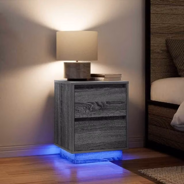 Berkfield Home Set of 2 Grey Sonoma Bedside Cabinets with Integrated LED Lights, W/D/H: 38 x 34 x 50 cm – 1