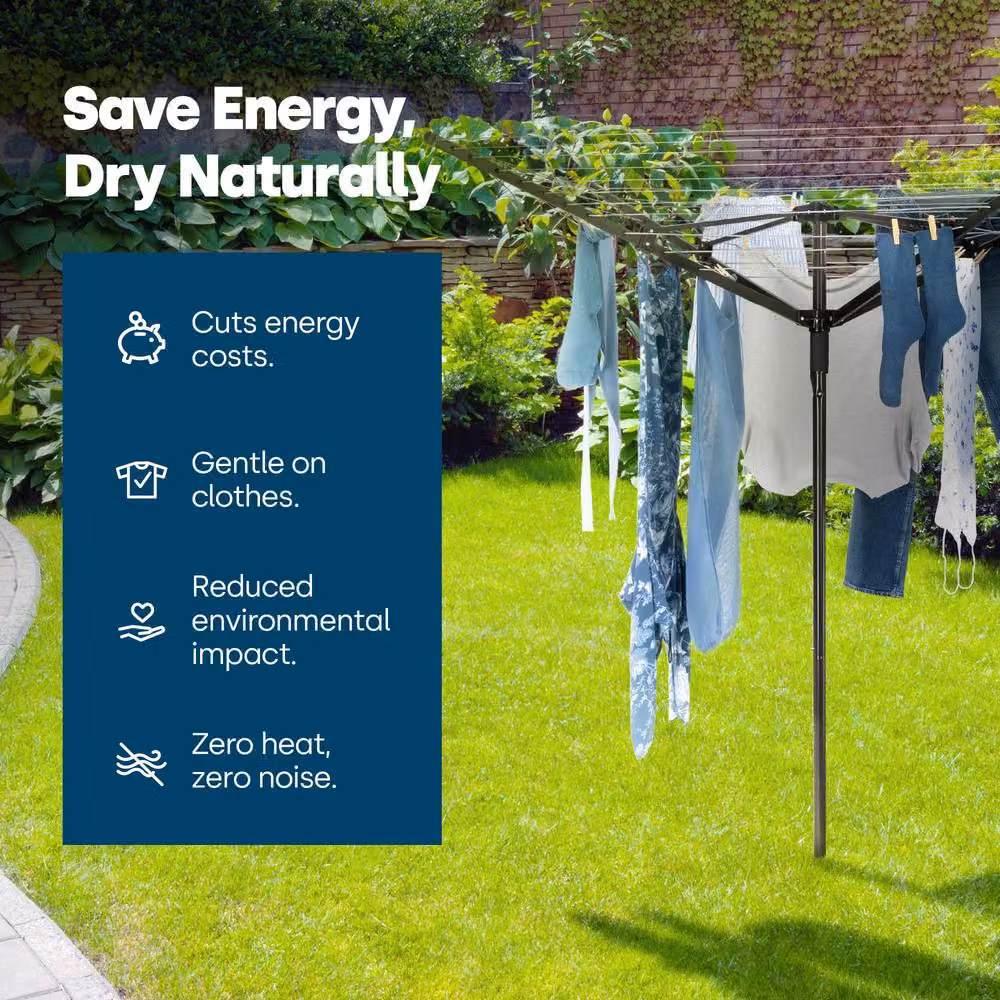 LIVIVO 4 Arm Rotary Outdoor Washing Line and Clothes Dryer in Black with Ground Spike and Cover – 7
