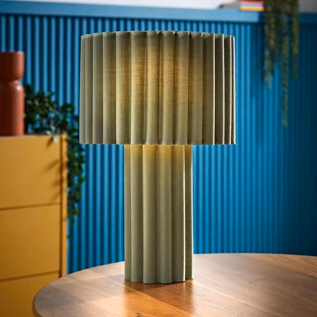Lenny Ribbed Fabric Table Lamp with Drum Lampshade in Green