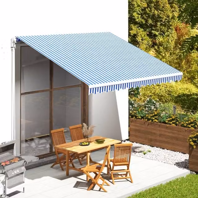Berkfield Home Replacement Awning Fabric in Blue and White, Polyester, W/D/H: 4 x 3.5 m – 1