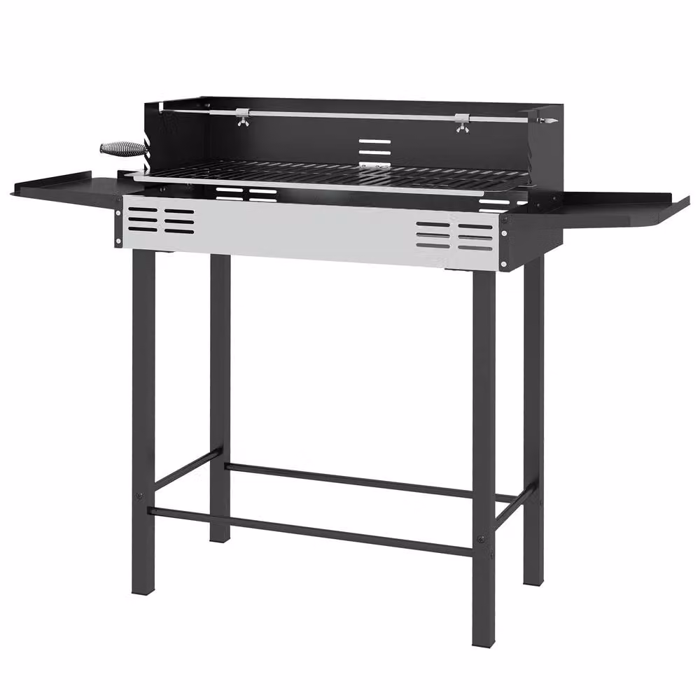 Rolipo Black Charcoal BBQ Rotisserie Grill Roaster with Side Shelves and Cart – 2