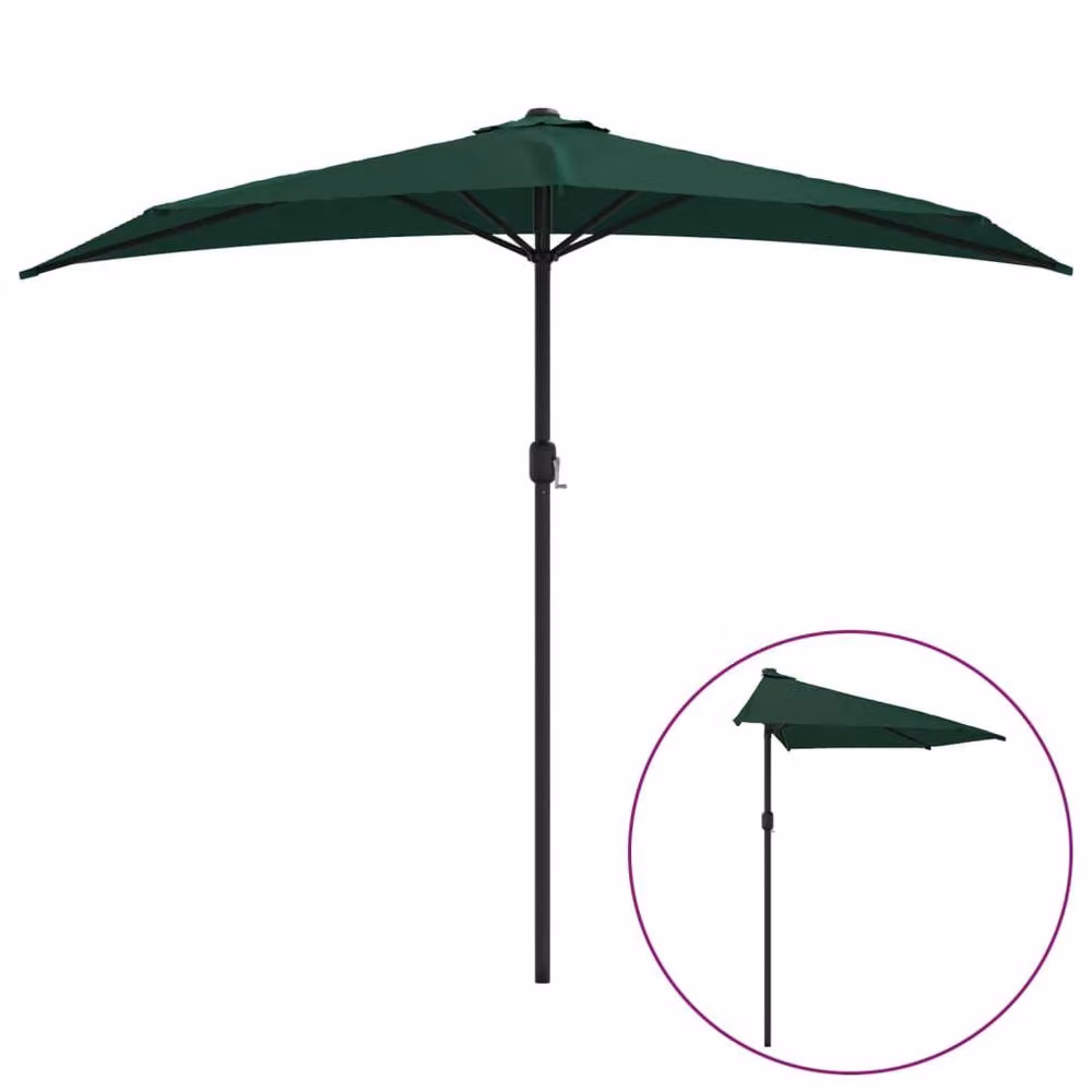 Berkfield Home Green Half Balcony Parasol with Aluminium Pole, W: 270 cm, D: 144 cm – 2