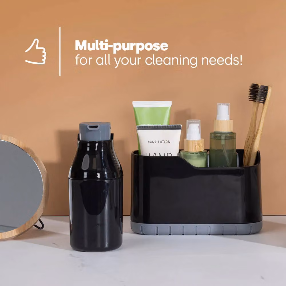 LIVIVO 2-in-1 Sink Caddy and Foam Soap Dispenser with Sponge Compartment and Drainage, Black and White Plastic Organiser – 2