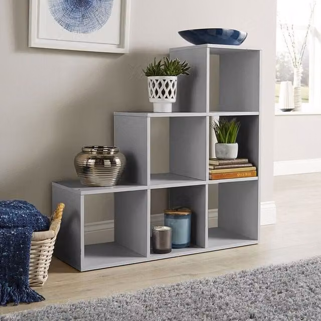 Home Source 6 Cube Staircase Storage Shelf Unit in Grey