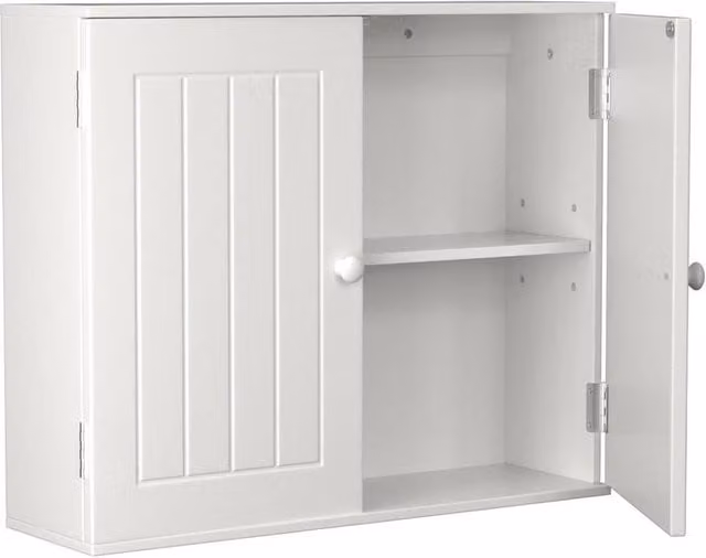 NESTLUNE White 2-Door Bathroom Cabinet with Internal Shelves, Wall Mounted or Free Standing – 1