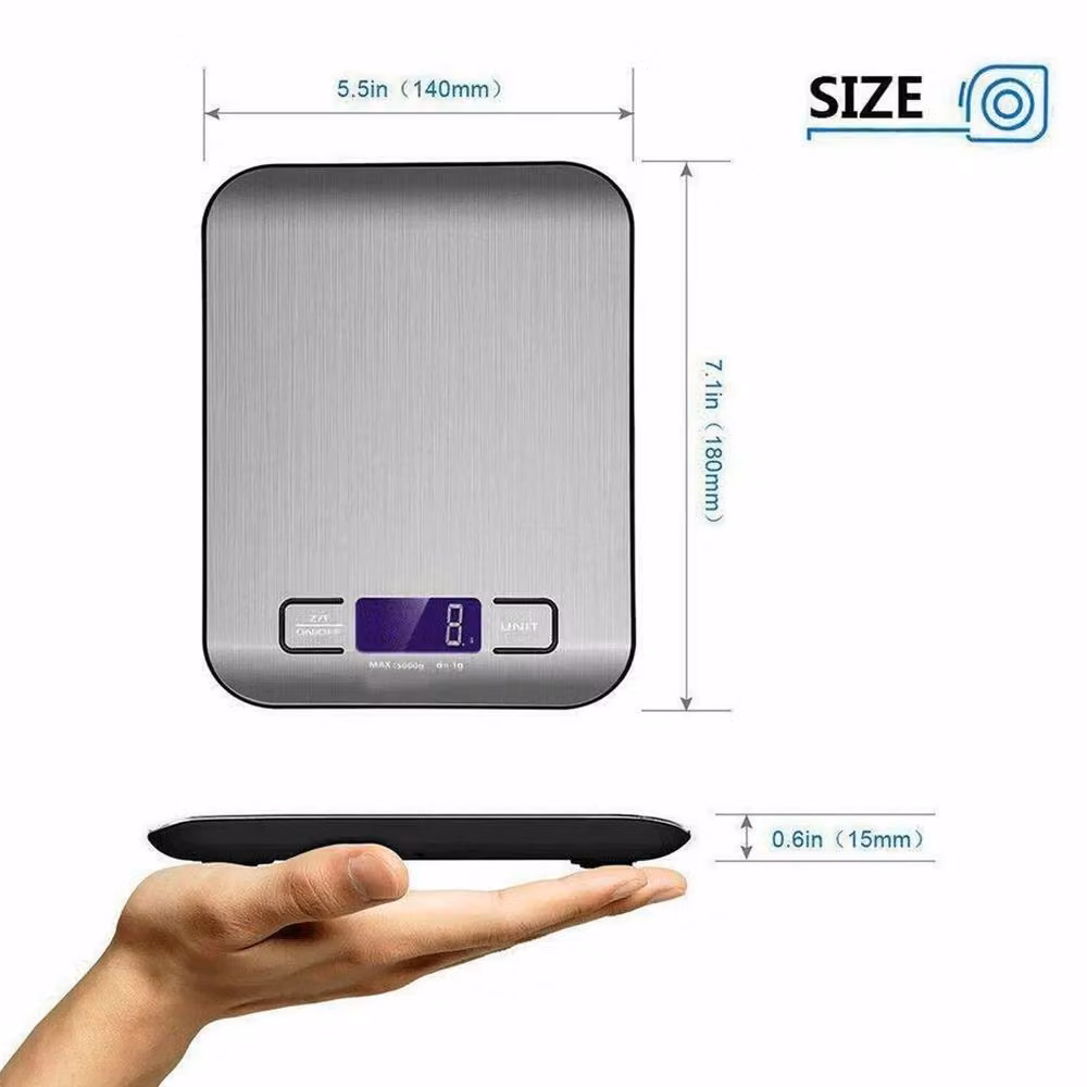 Nestlune Digital LCD Kitchen Electronic Balance in Silver, 1g-5000g, W: 100 cm, D: 15 cm – 3