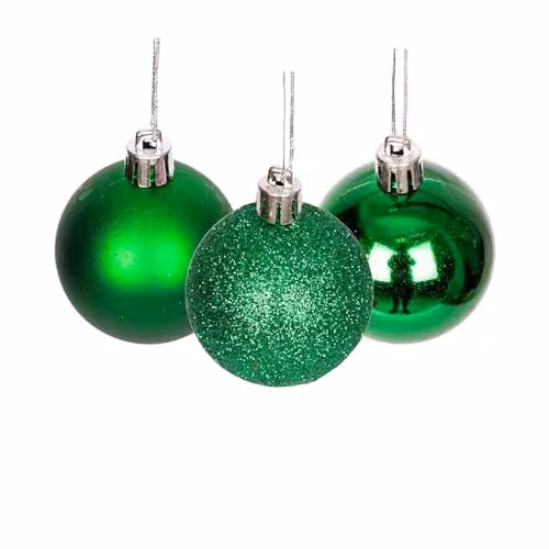 Shatchi 9-Piece Set of Round Plastic Christmas Bauble Hanging Decorations in Green and Silver, Diameter: 5 cm – 1