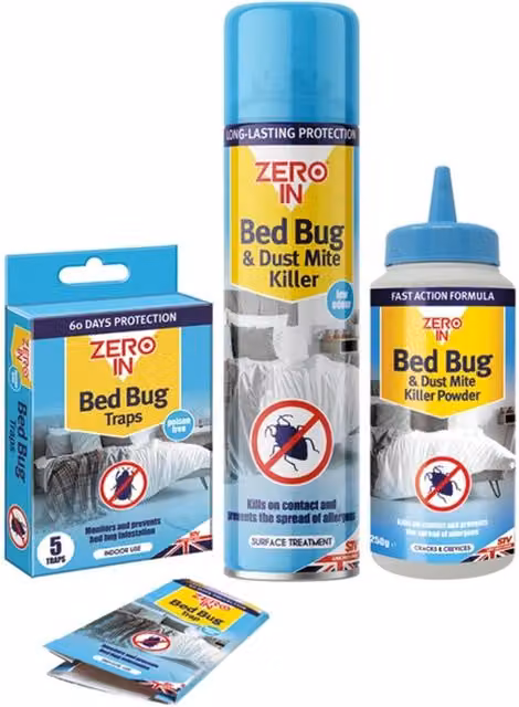 Zero In Bed Bug Killer Treatment Kit with Powder, Spray and Traps, Blue