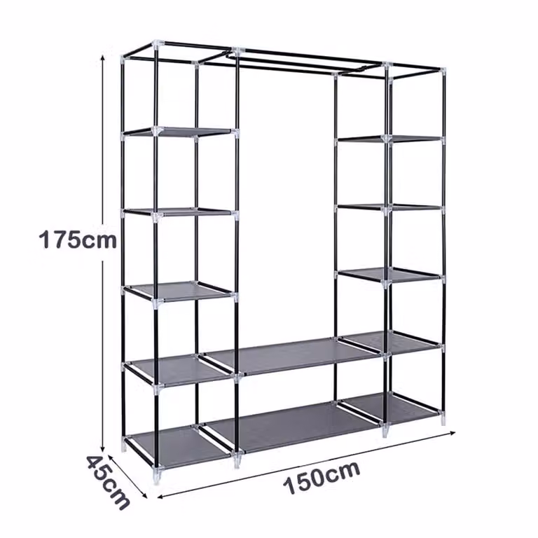 VOGREX Grey Fabric Freestanding Wardrobe with Hanging Rod, H 175.0 cm x W 150.0 cm