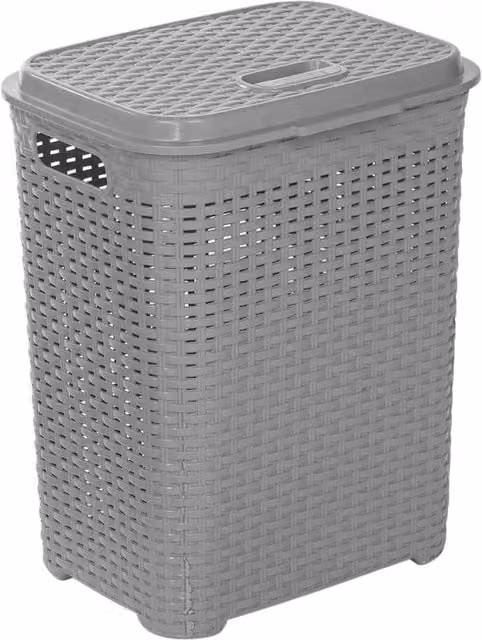URBNLIVING Plastic Rattan Laundry Basket with Handles, Grey or White, 45l